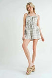 MABLE Plaid Sleeveless Button Down Romper - Trendsi - Flyclothing LLC