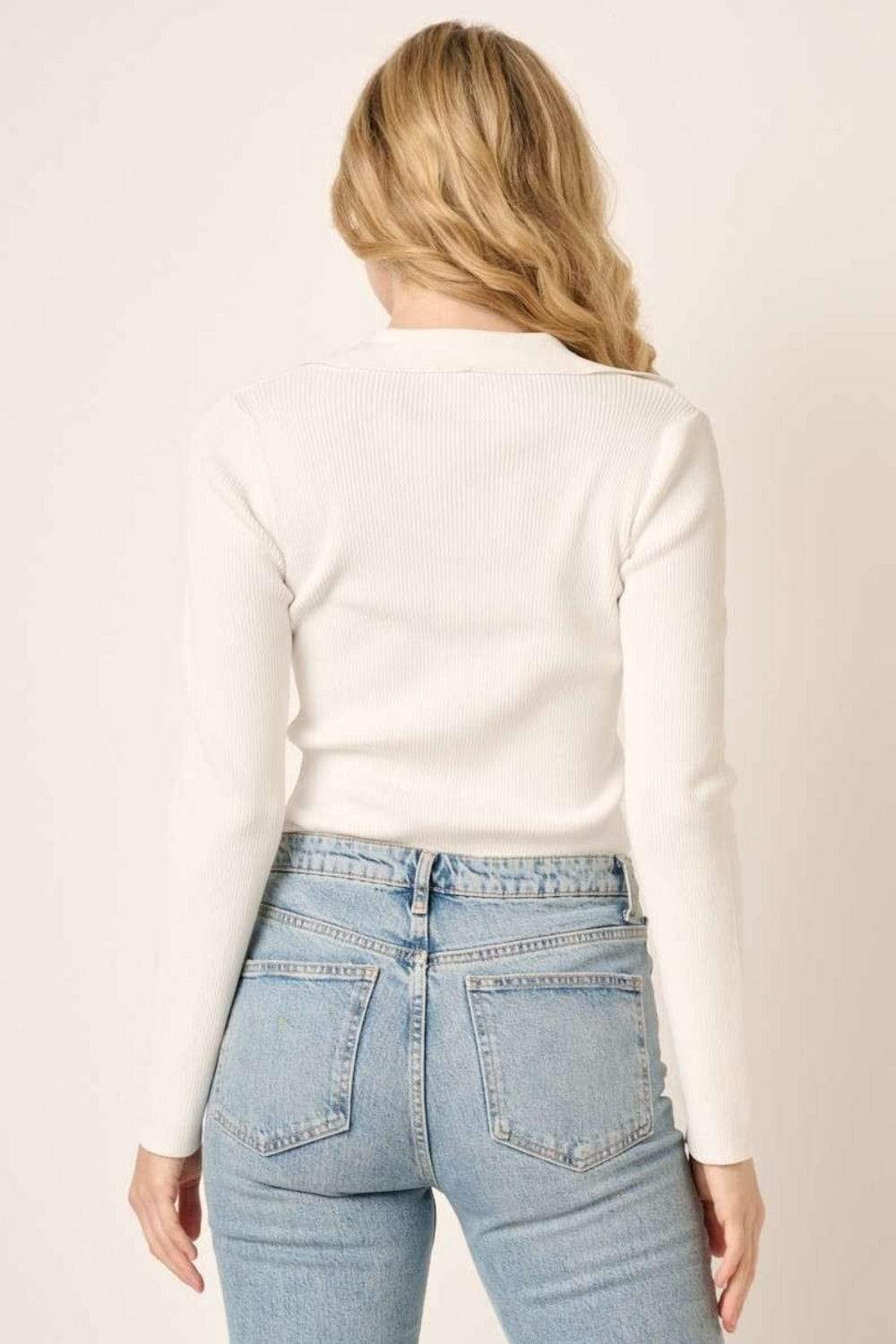 Mittoshop Polo Long Sleeve Ribbed Knit Top - Trendsi - Flyclothing LLC