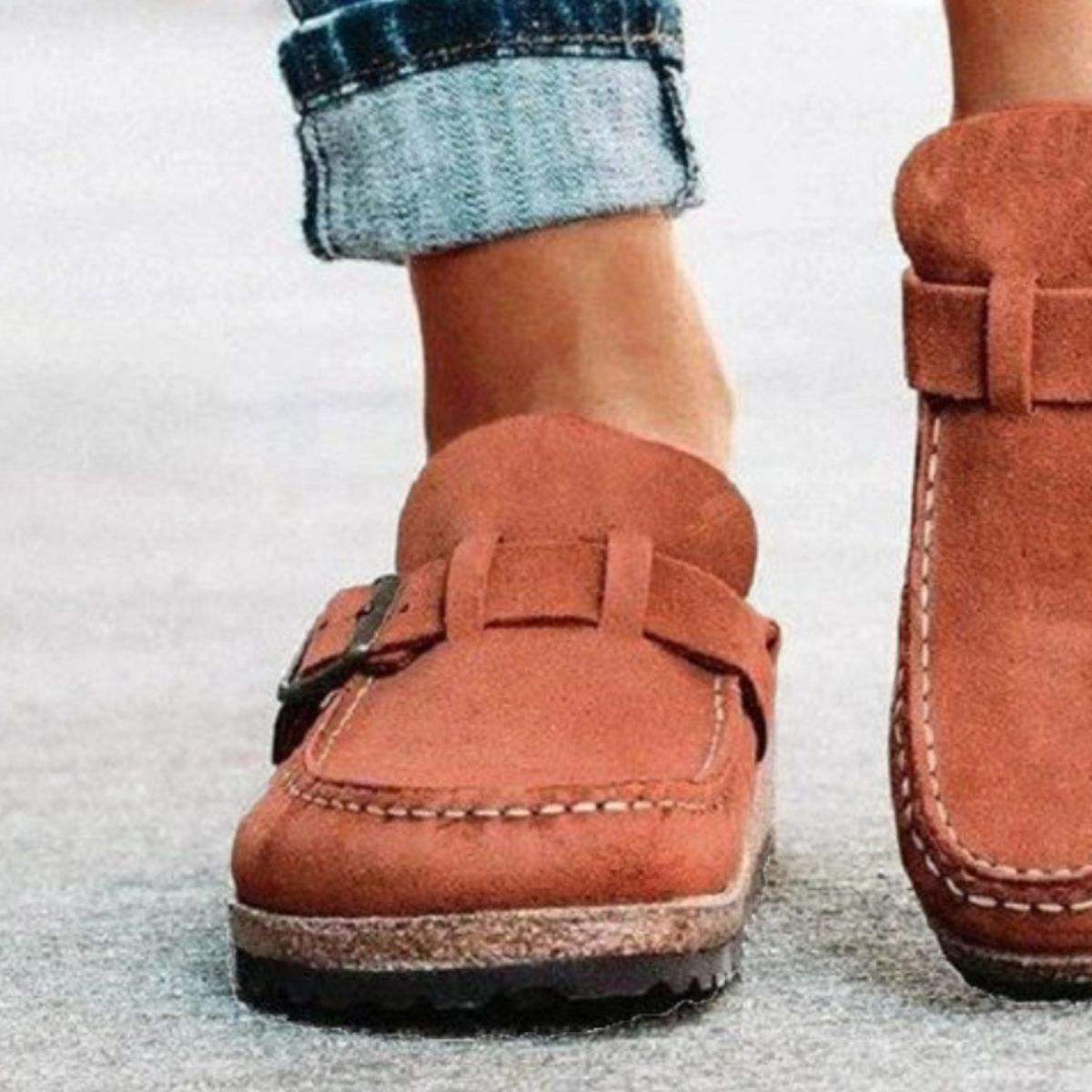 Round Toe Low Heel Buckle Sneakers - Trendsi - Flyclothing LLC