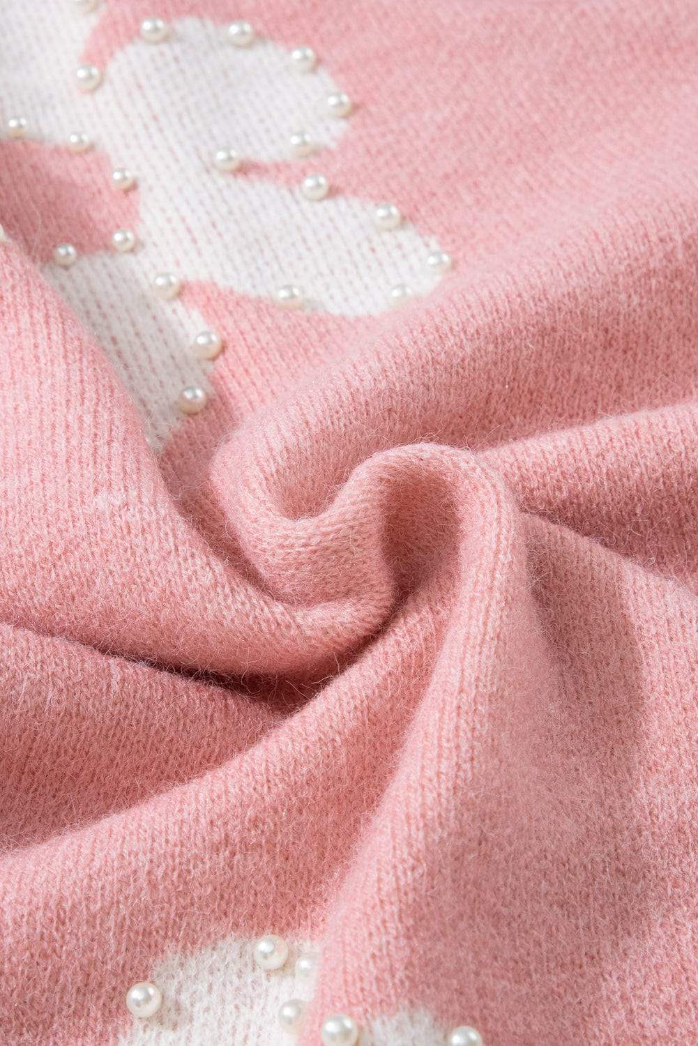 Pearl Trim Flower Round Neck Sweater - Trendsi - Flyclothing LLC