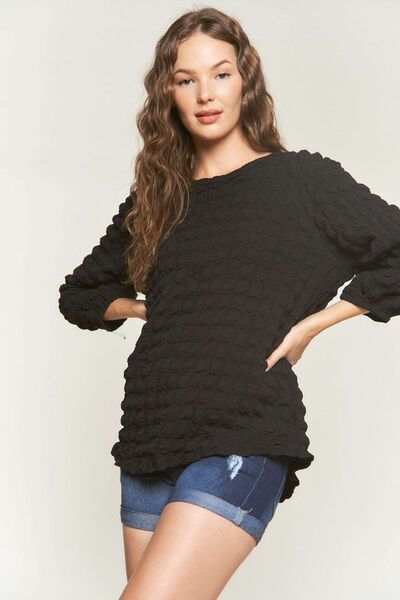 ADORA Bubble Texture Round Neck Blouse - Trendsi - Flyclothing LLC