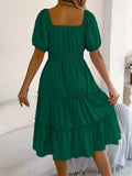 Square Neck Short Puff Sleeve Dress - Trendsi - Flyclothing LLC