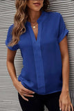 Full Size Notched Short Sleeve Blouse - Trendsi - Flyclothing LLC