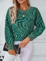 Geometric Round Neck Long Sleeve Sweater - Trendsi - Flyclothing LLC
