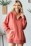 First Love Grommet Split Neck Kangaroo Pocket Sweatshirt - Trendsi