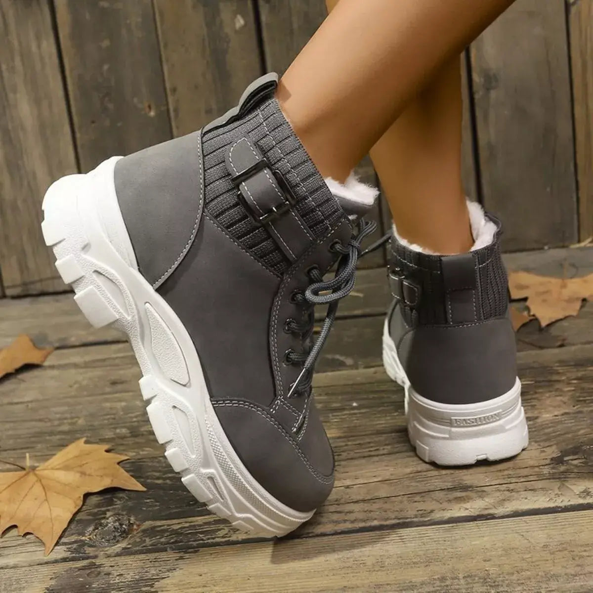 Plush Lining Lace Up Boots - Trendsi - Flyclothing LLC