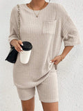 Ribbed Round Neck Top and Shorts Set - Trendsi