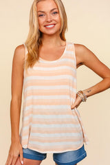Haptics Round Neck Striped Knit Tank - Trendsi