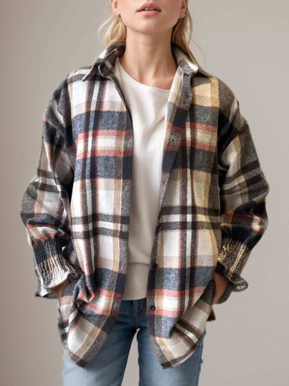 Plaid Button Up Long Sleeve Shirt - Trendsi - Flyclothing LLC