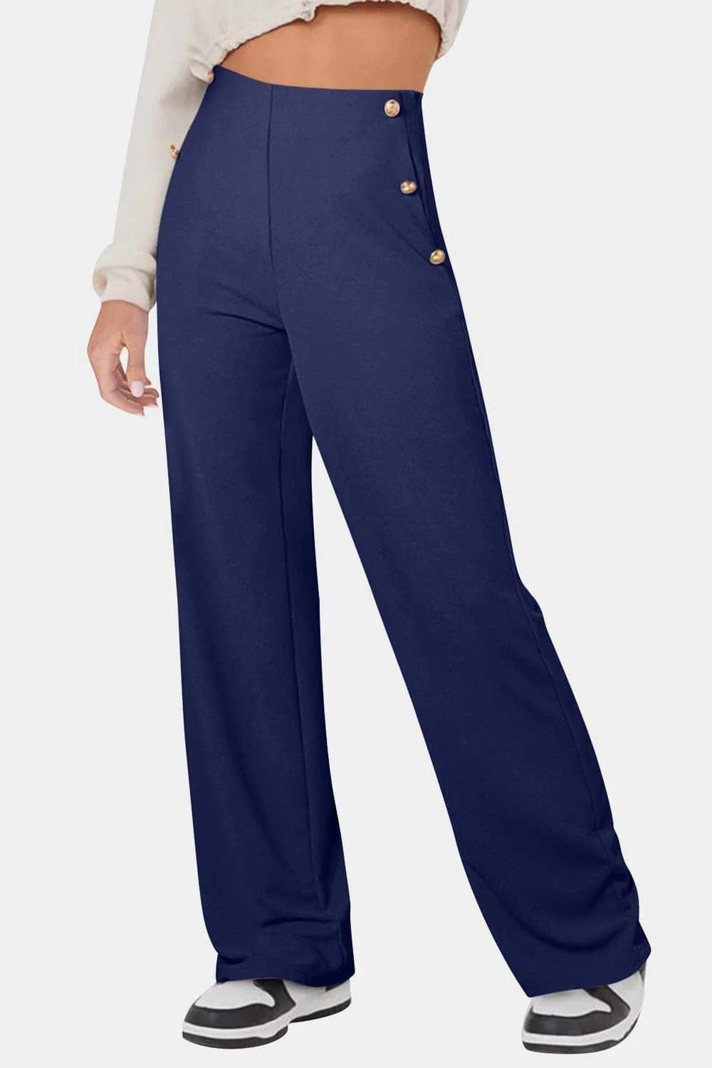 Decorative Button High Rise Pants - Trendsi - Flyclothing LLC