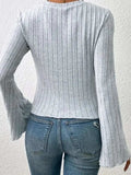 Ribbed Round Neck Flare Sleeve T-Shirt - Trendsi - Flyclothing LLC