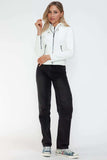 Snobbish Faux Leather Zip Up Drawstring Hooded Jacket - Trendsi - Flyclothing LLC