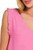 Zenana Double Gauze Raw Edge V-Neck Tank - Trendsi