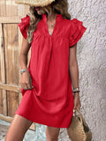 Ruffled Notched Cap Sleeve Mini Dress - Trendsi - Flyclothing LLC