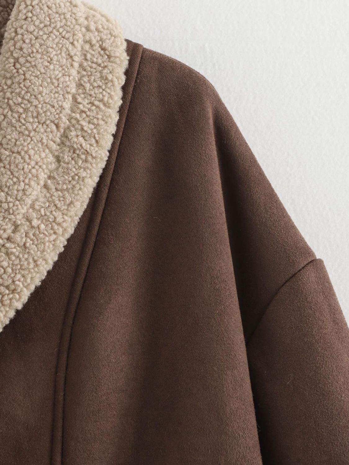 Fuzzy Collared Neck Long Sleeve Jacket - Trendsi - Flyclothing LLC