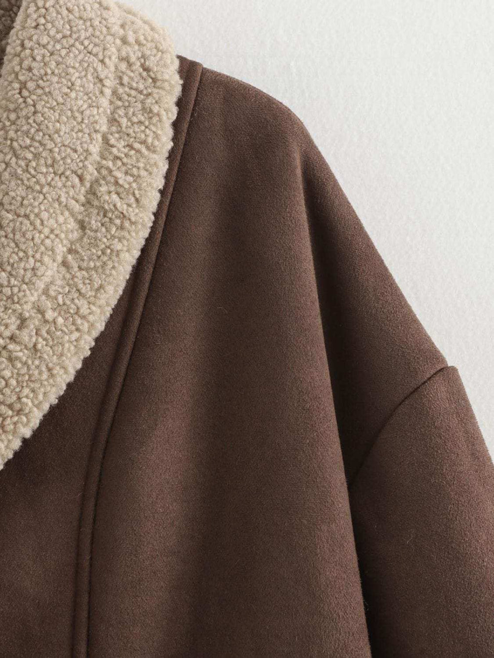 Fuzzy Collared Neck Long Sleeve Jacket - Trendsi - Flyclothing LLC