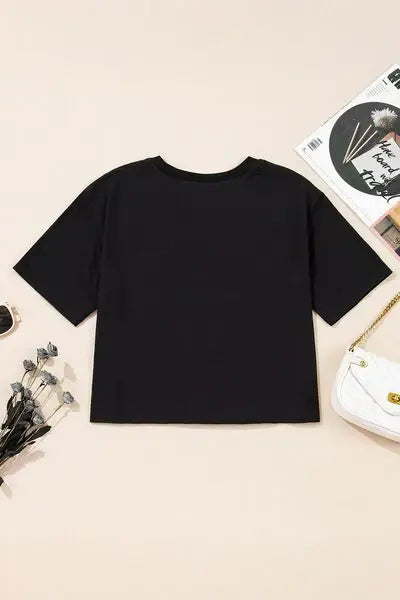 Checkered Peace Sign Round Neck T-Shirt - Trendsi - Flyclothing LLC