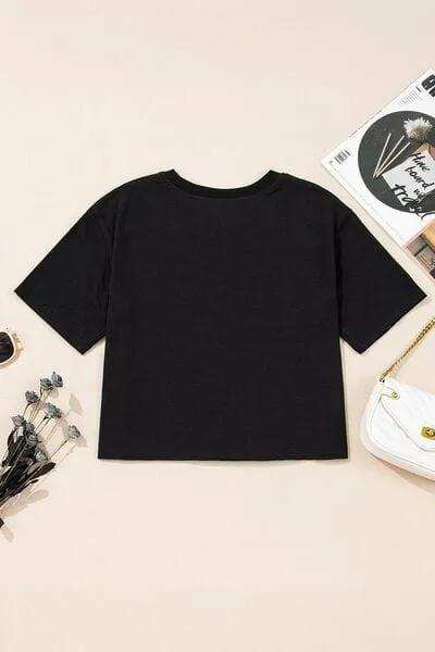 Checkered Peace Sign Round Neck T-Shirt - Trendsi - Flyclothing LLC