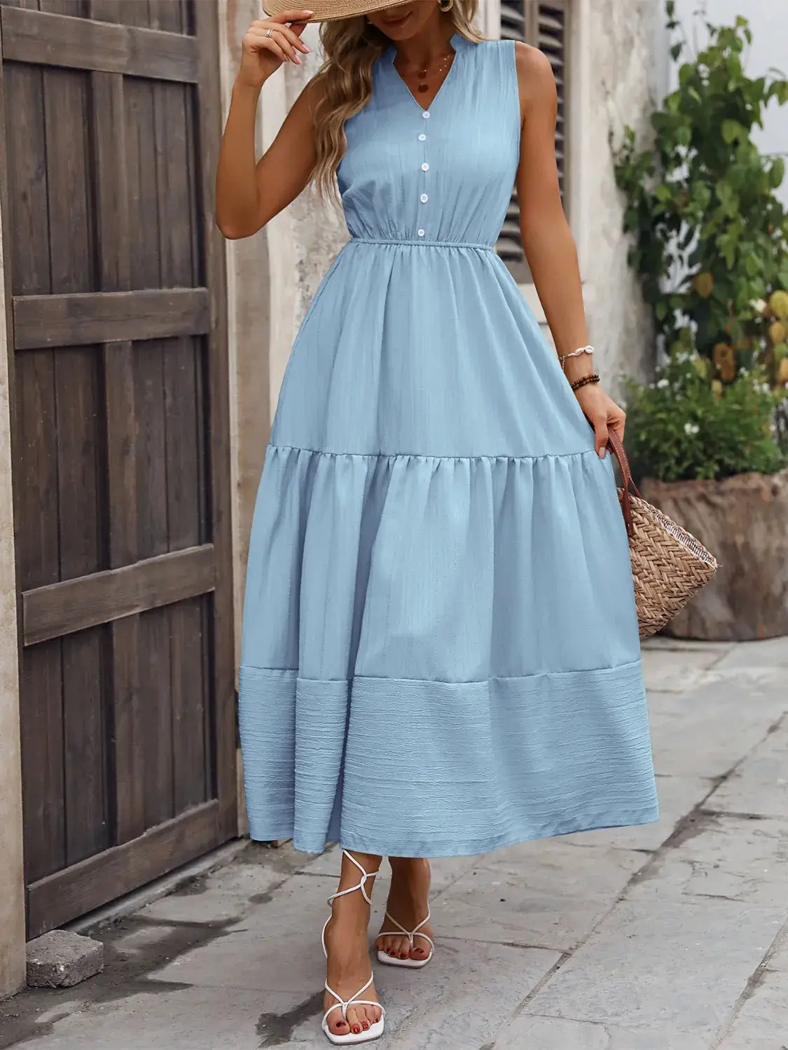 Notched Sleeveless Maxi Tank Dress - Trendsi - Flyclothing LLC