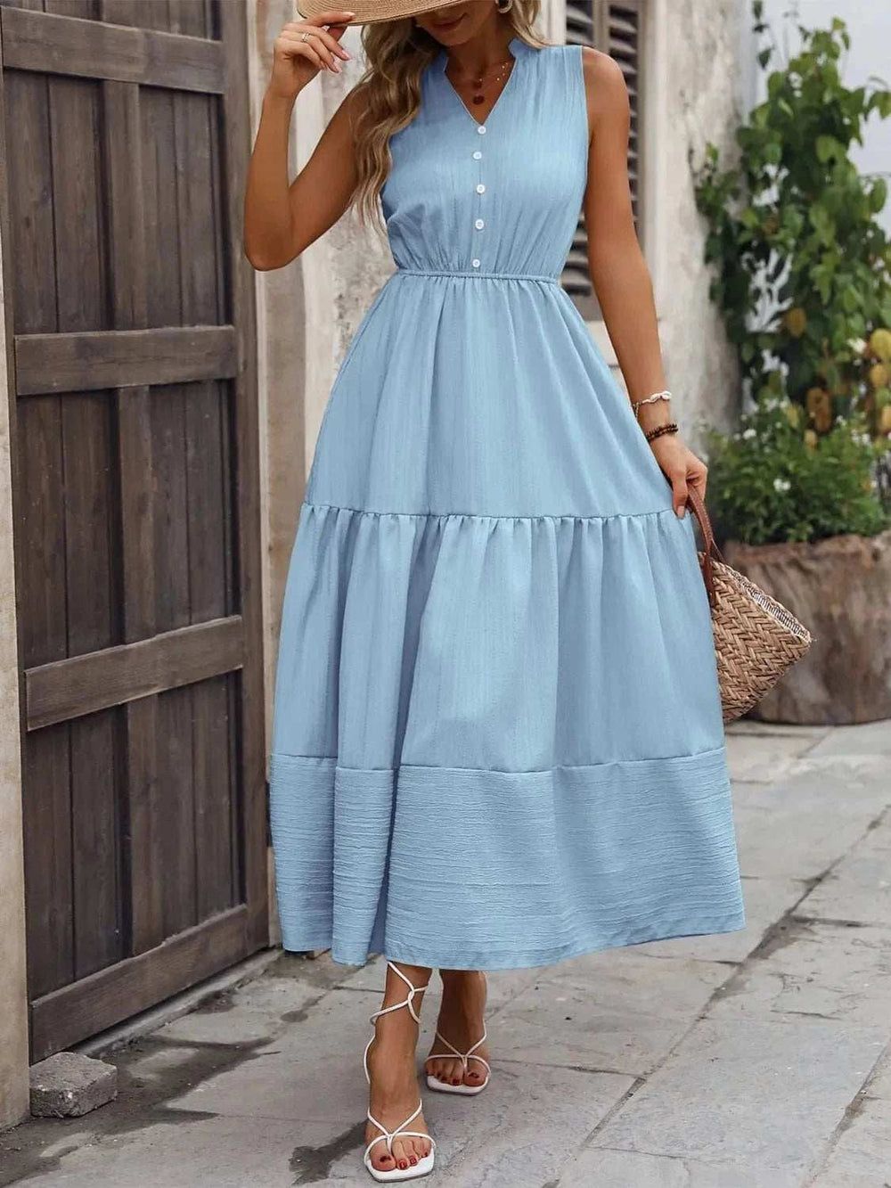 Notched Sleeveless Maxi Tank Dress - Trendsi - Flyclothing LLC