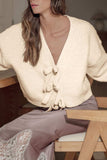 Bowknot Front V Neck Long Sleeve Cardigan - Trendsi - Flyclothing LLC