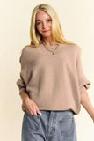 Davi & Dani Round Neck Batwing Sleeve Sweater - Trendsi