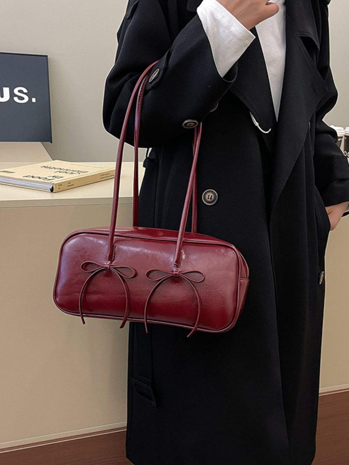 PU Leather Bow Trim Shoulder Bag - Trendsi - Flyclothing LLC