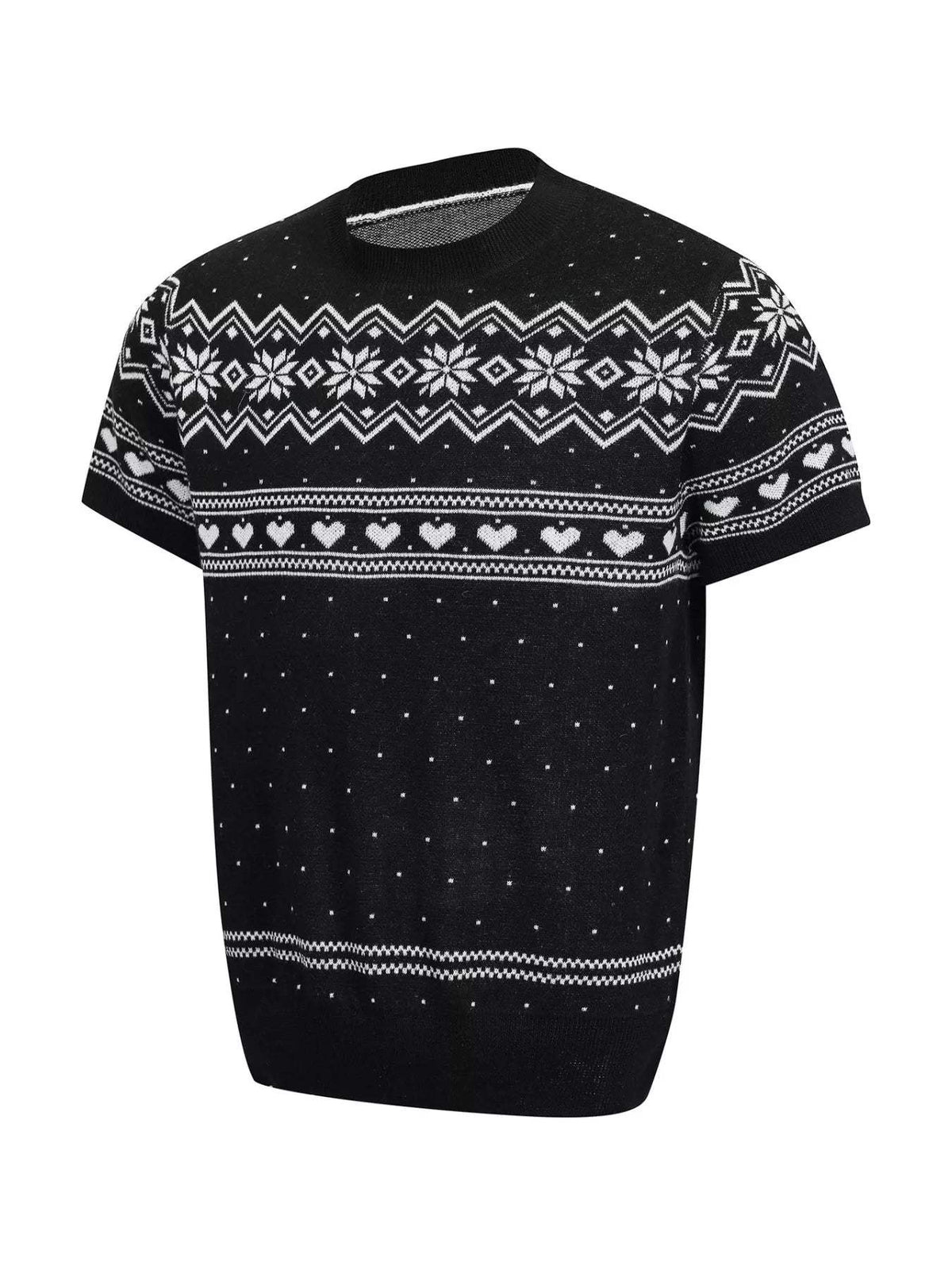 Men's Short-Sleeve Knit Top with Fair Isle and Heart Pattern - Trendsi - Flyclothing LLC