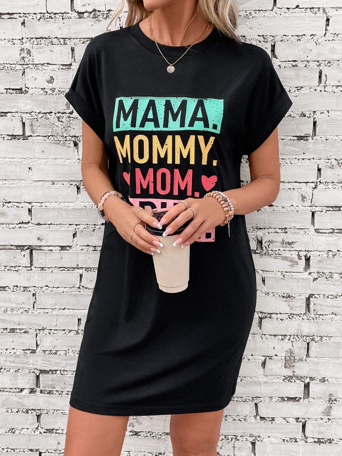 Letter Graphic Short Sleeve Mini Tee Dress - Trendsi - Flyclothing LLC