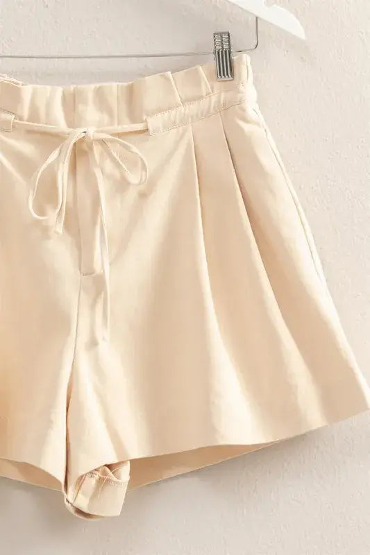 HYFVE High-Waisted Washed Twill Paperbag Shorts - Trendsi - Flyclothing LLC
