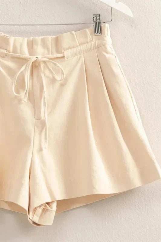 HYFVE High-Waisted Washed Twill Paperbag Shorts - Trendsi - Flyclothing LLC