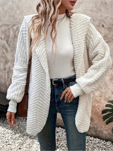 Open Front Long Sleeve Hooded Fuzzy Cardigan - Trendsi - Flyclothing LLC