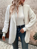 Open Front Long Sleeve Hooded Fuzzy Cardigan - Trendsi