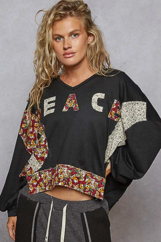 POL Peace Patch Floral Long Sleeve Hoodie - Trendsi - Flyclothing LLC