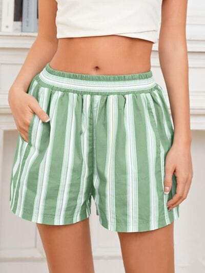 Striped Elastic Waist Shorts - Trendsi - Flyclothing LLC
