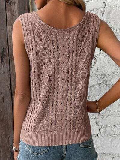 Cable-Knit V-Neck Sweater Vest - Trendsi - Flyclothing LLC