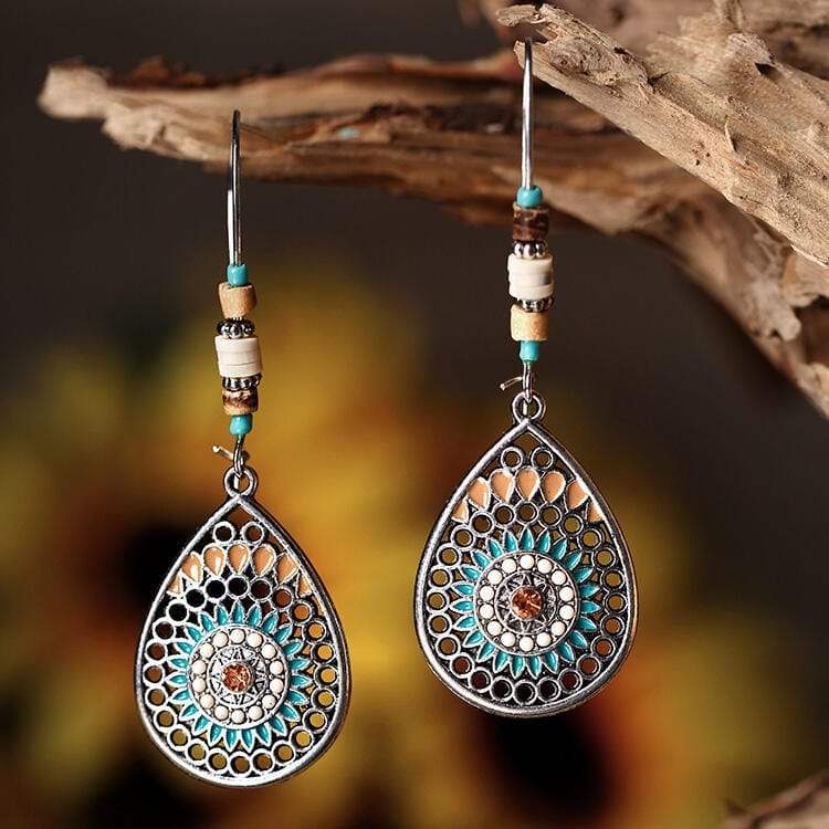 Alloy Oil Drip Beaded Teardrop Earrings - Trendsi - Flyclothing LLC