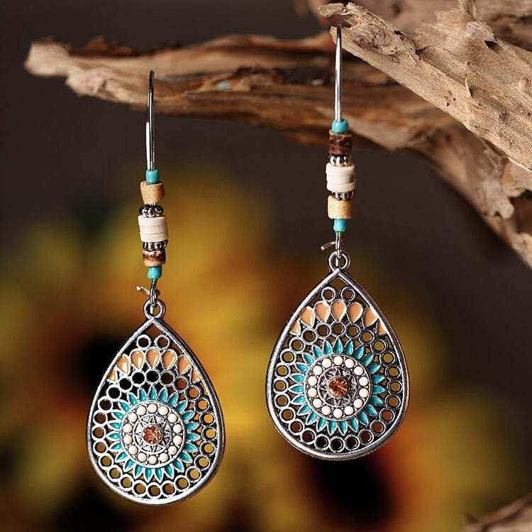 Alloy Oil Drip Beaded Teardrop Earrings - Trendsi - Flyclothing LLC