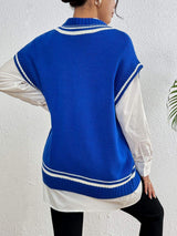 Pearl Trim Contrast V-Neck Sweater Vest - Trendsi - Flyclothing LLC