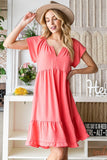 Reborn J Ruffled Notched Cap Sleeve Dress - Trendsi