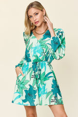 Double Take Full Size Floral Long Sleeve Romper with Pockets - Trendsi