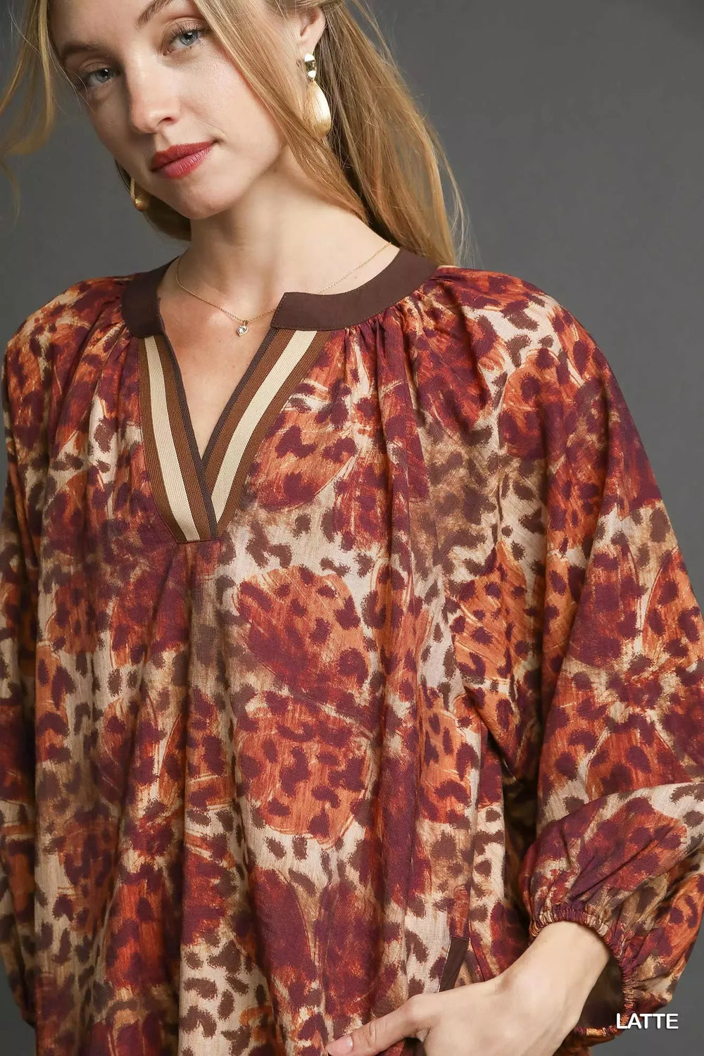 Umgee Animal Print Boho Tunic Dress with Contrast Trim Detail - Trendsi - Flyclothing LLC