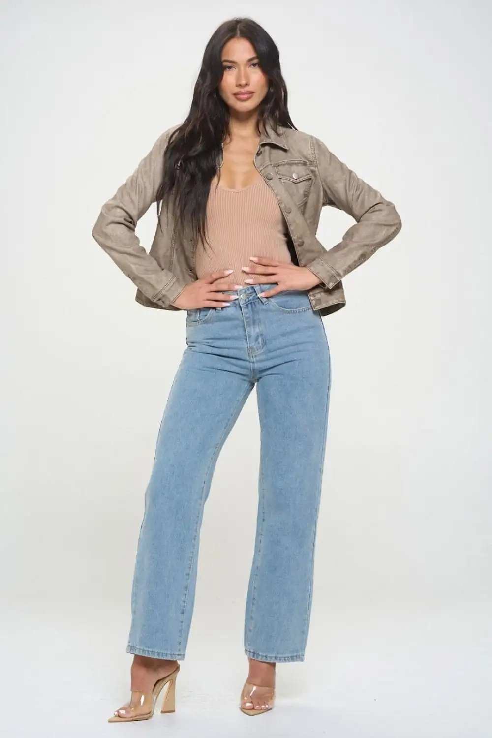 Coalition LA Button Down Cargo Vegan Leather Shacket - Trendsi - Flyclothing LLC