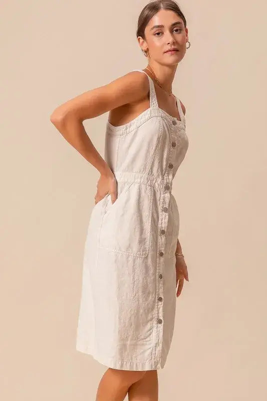 SO ME Button Down Pocket Front Pinafore Dress - Trendsi - Flyclothing LLC