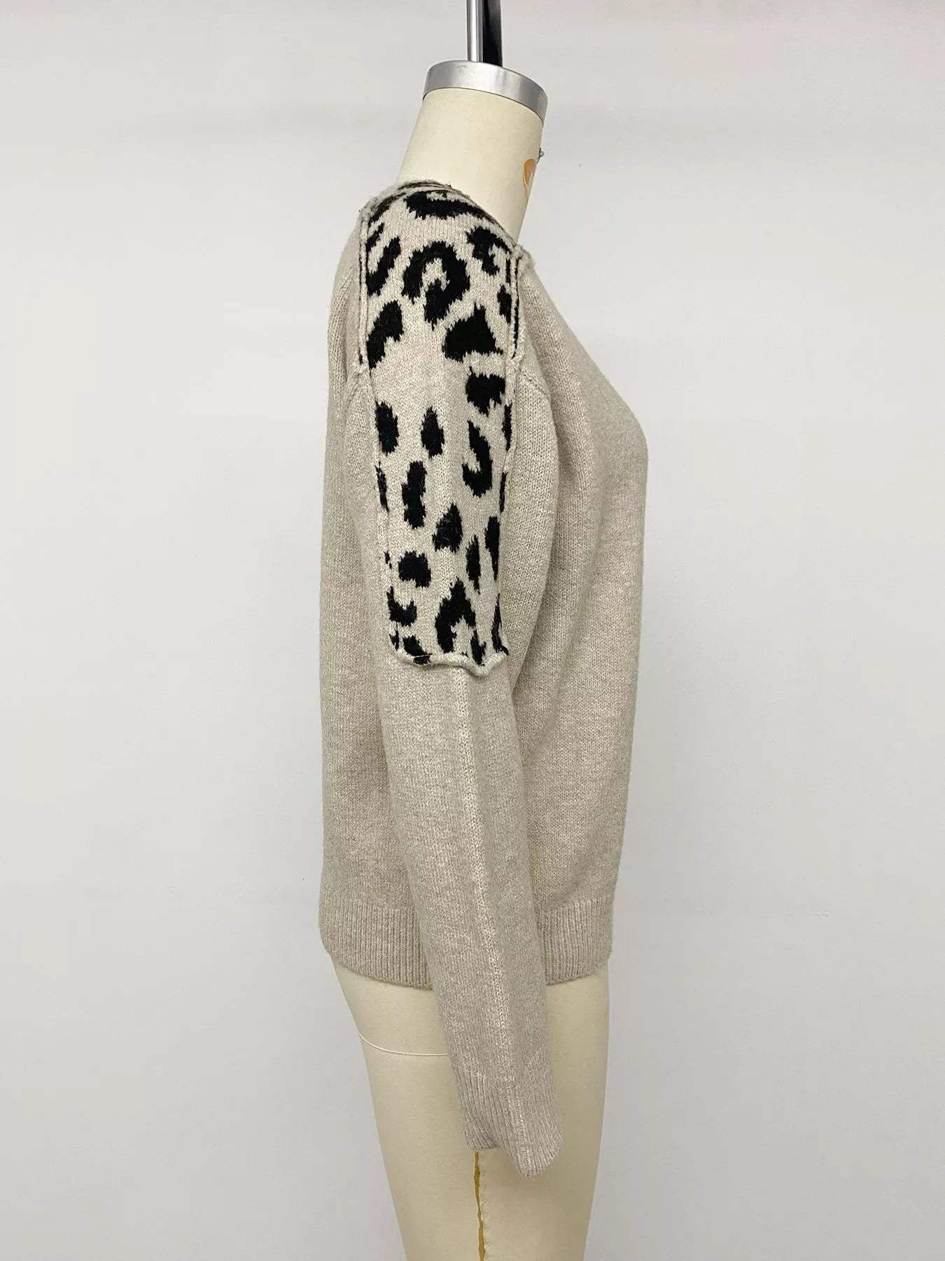 Leopard Round Neck Sweater - Trendsi - Flyclothing LLC