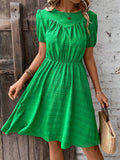 Ruched Round Neck Short Sleeve Mini Dress - Trendsi