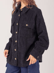 Button Up Long Sleeve Corduroy Jacket - Trendsi