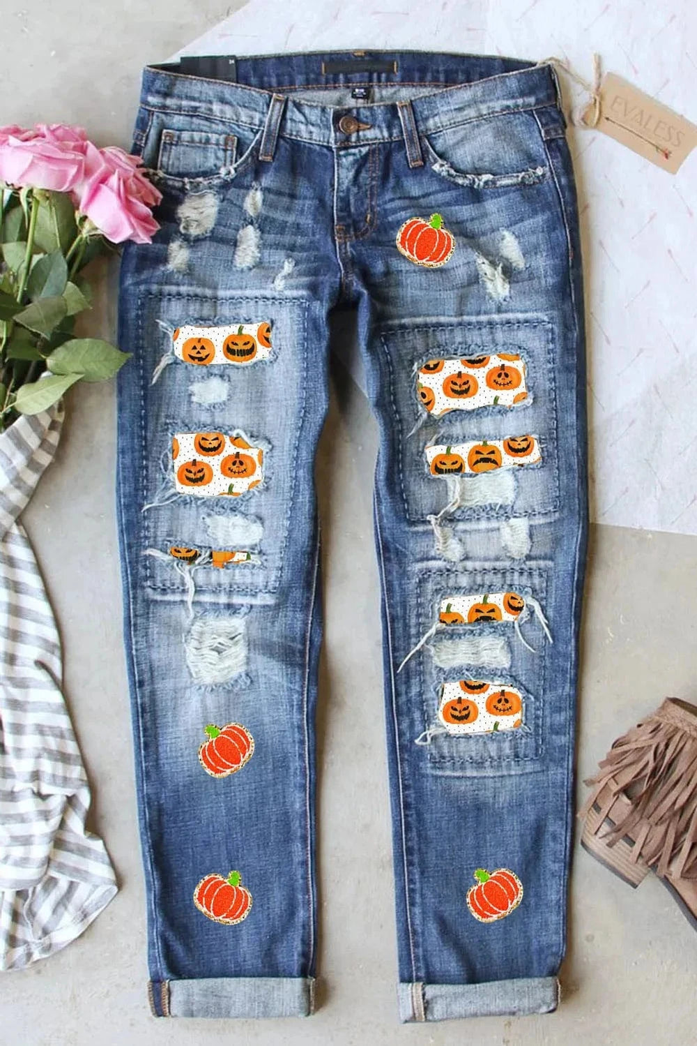 Distressed Pumpkin Jeans with Pockets - Trendsi
