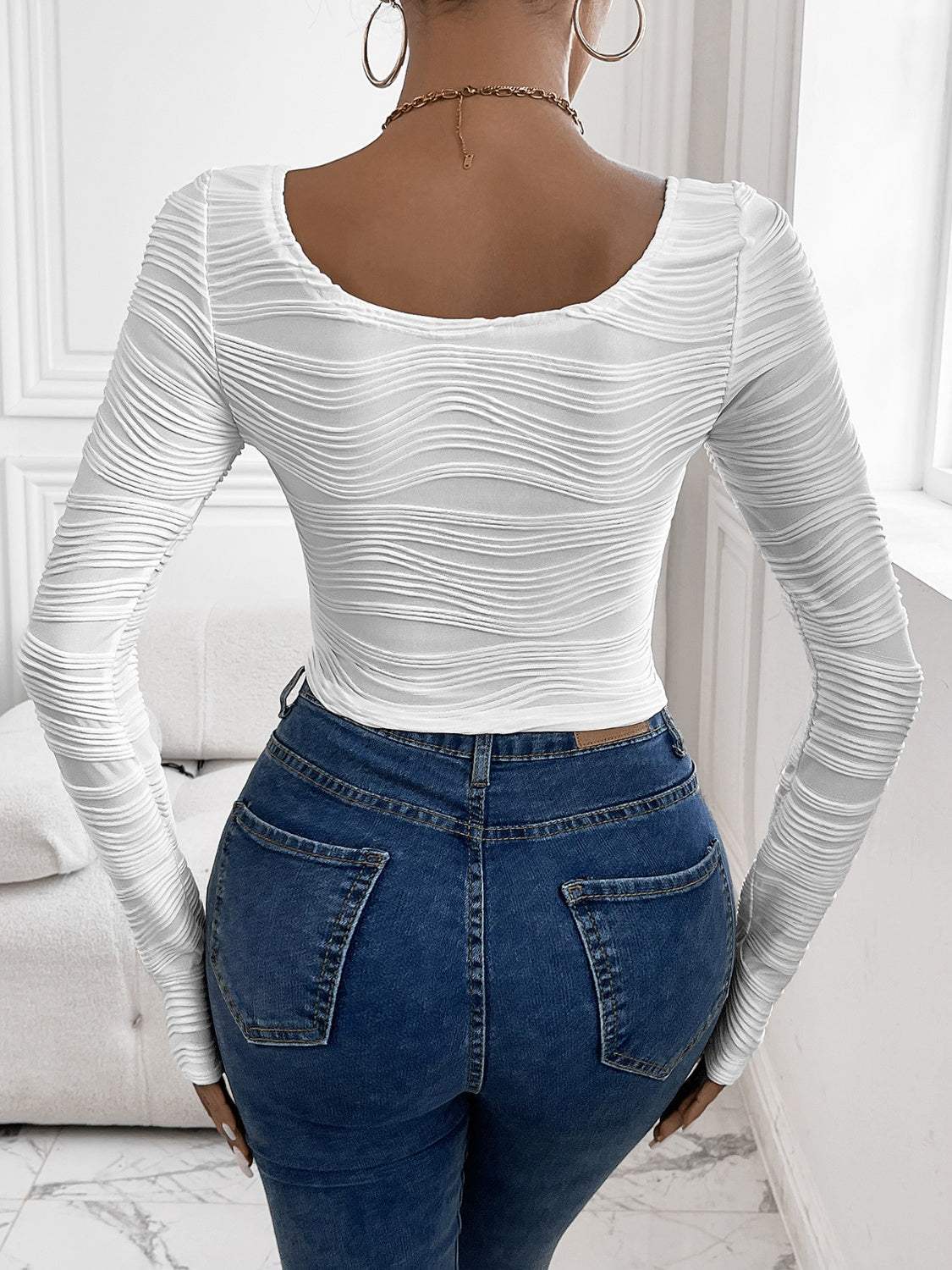 Scoop Neck Long Sleeve Top - Trendsi - Flyclothing LLC