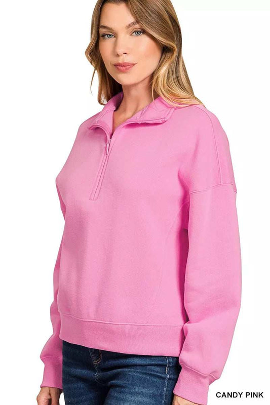 Zenana Fleece High Neck Half Zip Sweatshirt - Trendsi - Flyclothing LLC